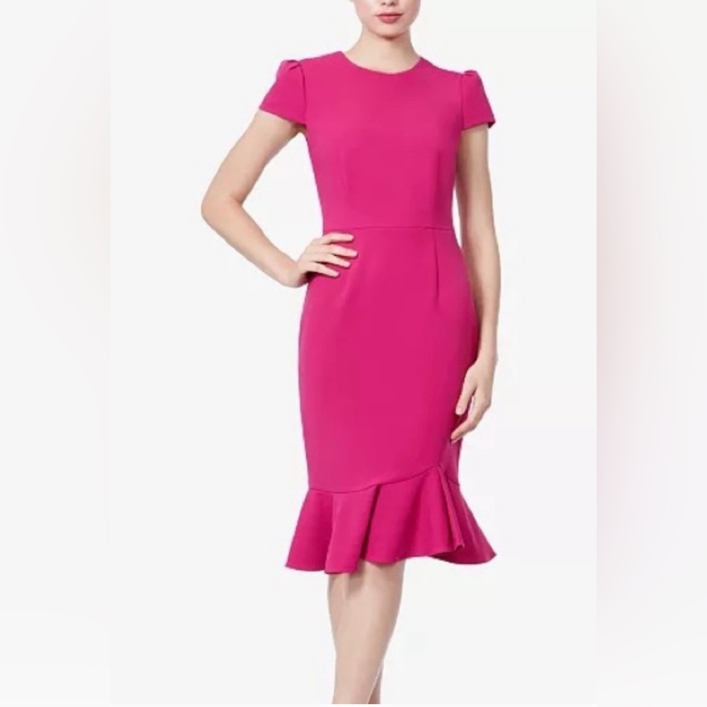 BETSEY JOHNSON Fuschia Pink "Poisonberry" Scuba Crepe Dress Tulip Flounce Sz 6